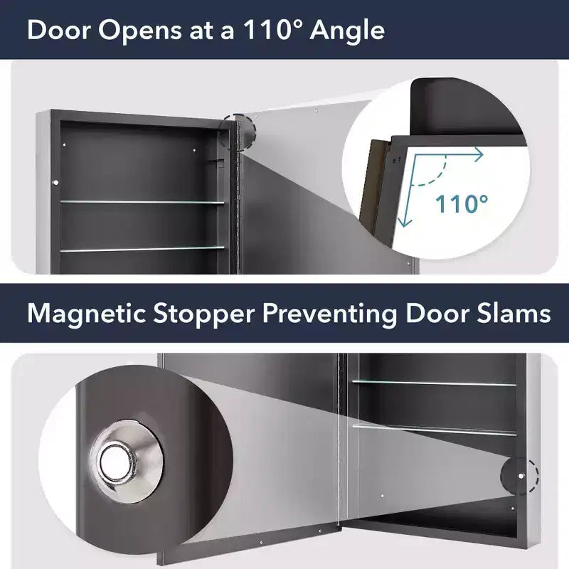 22"x30" Stylish Brushed Black Sleek Metro Beaded Medicine Cabinet with Mirror