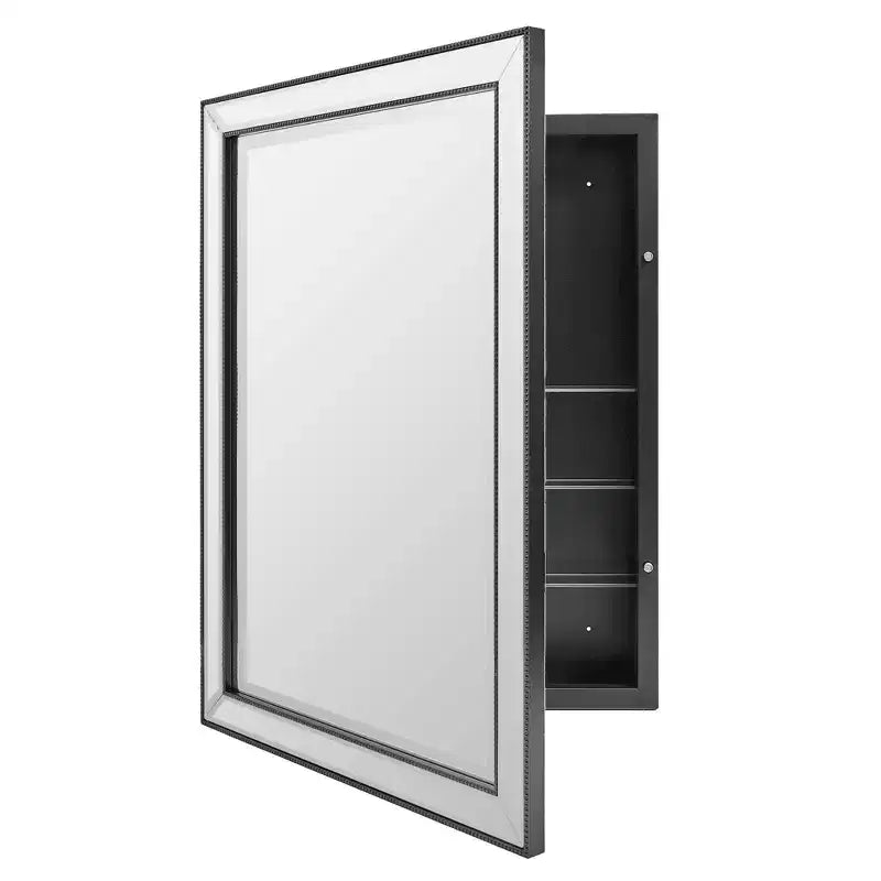 22"x30" Stylish Brushed Black Sleek Metro Beaded Medicine Cabinet with Mirror