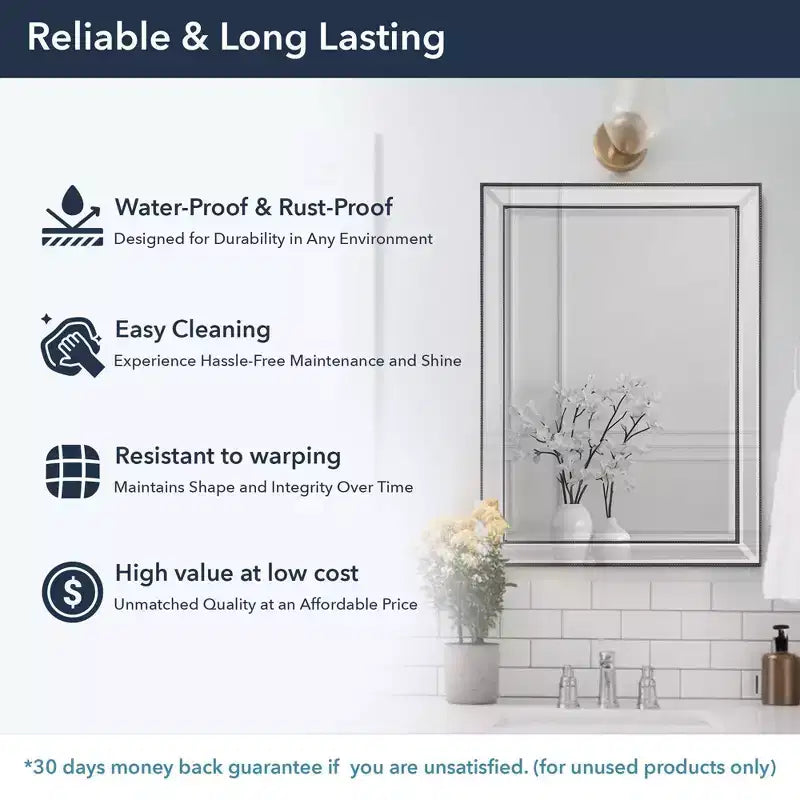 22"x30" Stylish Brushed Black Sleek Metro Beaded Medicine Cabinet with Mirror