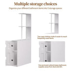 Meuble de rangement de salle de bain étroit, Organisateur de salle de bain mince avec 2 étagères ouvertes et une porte, Meuble de sol autoportant pour petits espaces, Blanc