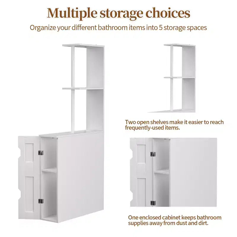 Narrow Bathroom Storage Cabinet, Slim Bathroom Storage Organizer with 2 Open Shelves & Door, Freestanding Floor Cabinet for Small Spaces, White