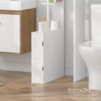 Meuble de rangement de salle de bain étroit, Organisateur de salle de bain mince avec 2 étagères ouvertes et une porte, Meuble de sol autoportant pour petits espaces, Blanc