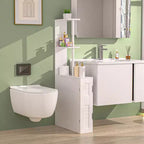 Meuble de rangement de salle de bain étroit, Organisateur de salle de bain mince avec 2 étagères ouvertes et une porte, Meuble de sol autoportant pour petits espaces, Blanc