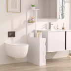 Meuble de rangement de salle de bain étroit, Organisateur de salle de bain mince avec 2 étagères ouvertes et une porte, Meuble de sol autoportant pour petits espaces, Blanc