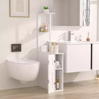 Meuble de rangement de salle de bain étroit, Organisateur de salle de bain mince avec 2 étagères ouvertes et une porte, Meuble de sol autoportant pour petits espaces, Blanc