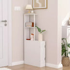 Meuble de rangement de salle de bain étroit, Organisateur de salle de bain mince avec 2 étagères ouvertes et une porte, Meuble de sol autoportant pour petits espaces, Blanc