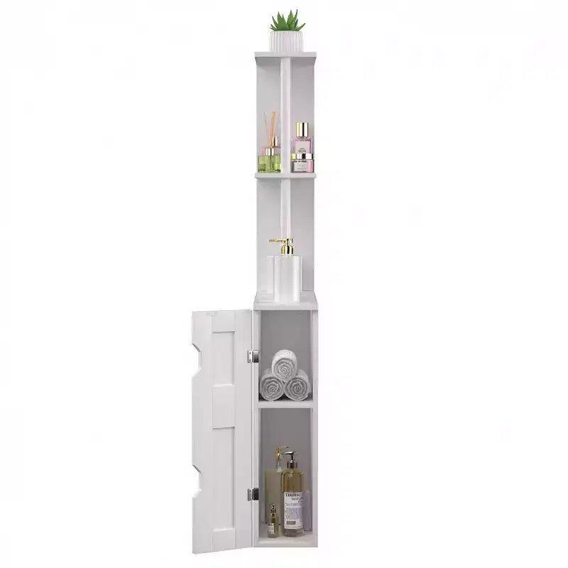Narrow Bathroom Storage Cabinet, Slim Bathroom Storage Organizer with 2 Open Shelves & Door, Freestanding Floor Cabinet for Small Spaces, White