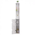 Meuble de rangement de salle de bain étroit, Organisateur de salle de bain mince avec 2 étagères ouvertes et une porte, Meuble de sol autoportant pour petits espaces, Blanc