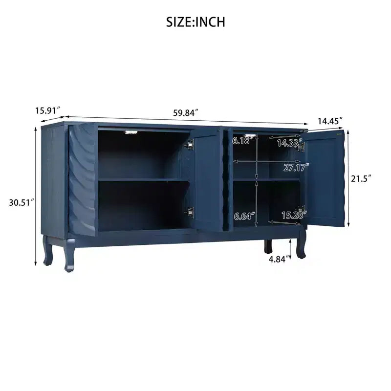 59 Sideboard Buffet Cabinet, Wood Storage Cabinet with Adjustable Shelf, Four Door Coffee Bar Cabinet, Console Cabinet for Living Room Hallway