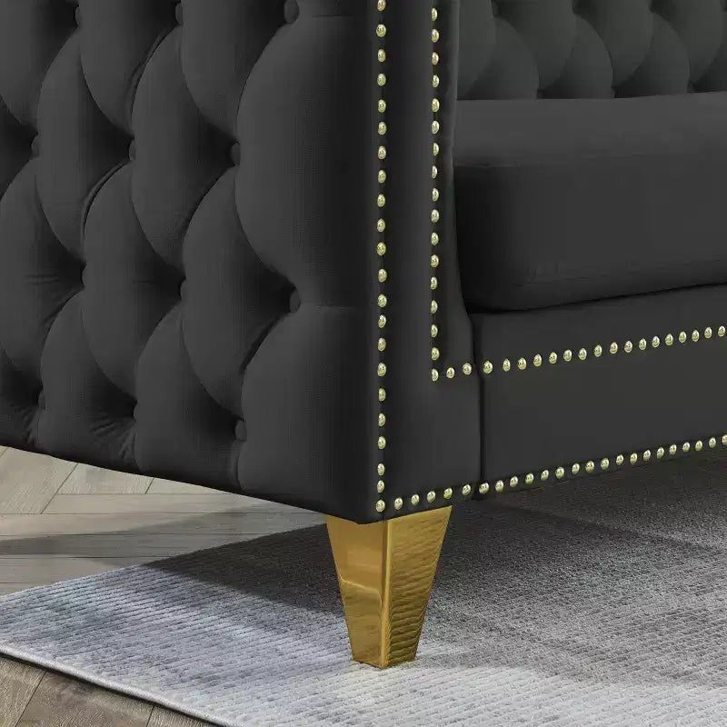 82.2-Inch Velvet Corner Sofa, L-Shaped Sectional Couch, 5-Seater Corner Sofas with 3 Cushions for Living Room, Bedroom, Apartment, Office