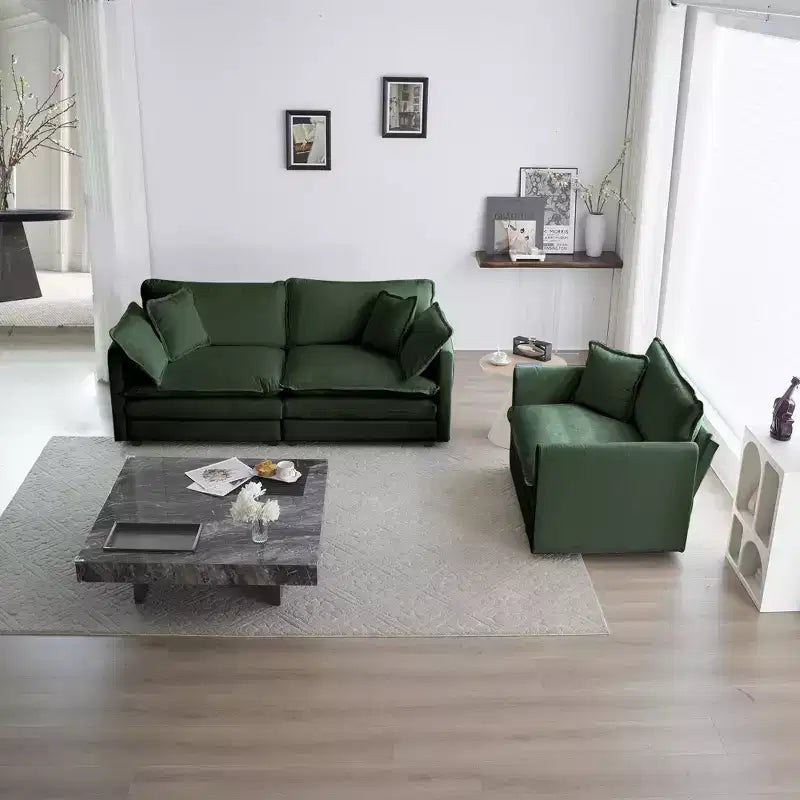 3 Piece Sofa with Arm Pillows and Toss Pillows Sofa Include 2 Piece of Arm Chair and One 2 Seat Sofa Green Chenille