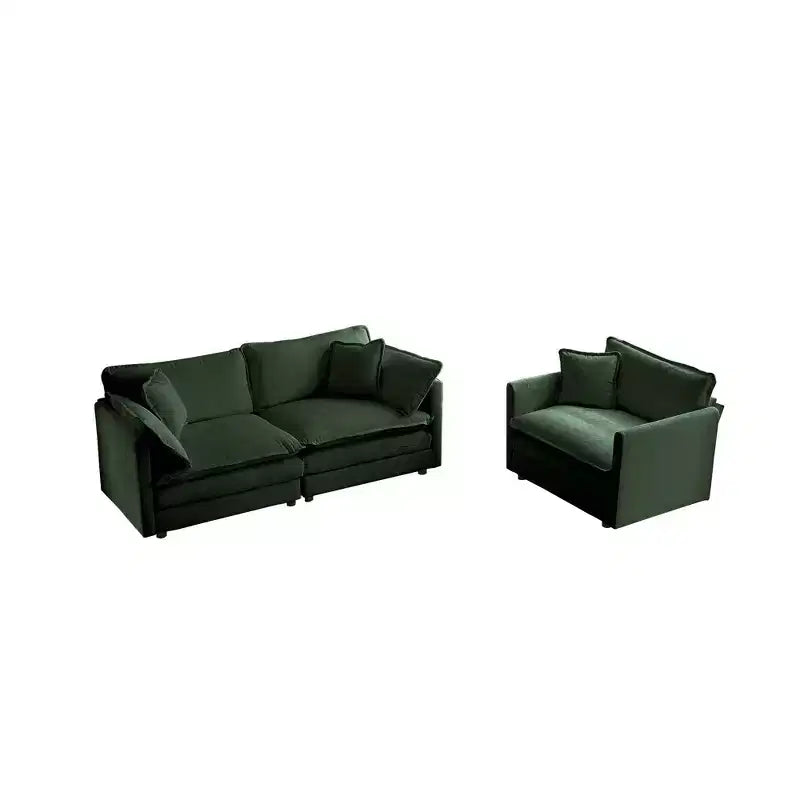3 Piece Sofa with Arm Pillows and Toss Pillows Sofa Include 2 Piece of Arm Chair and One 2 Seat Sofa Green Chenille