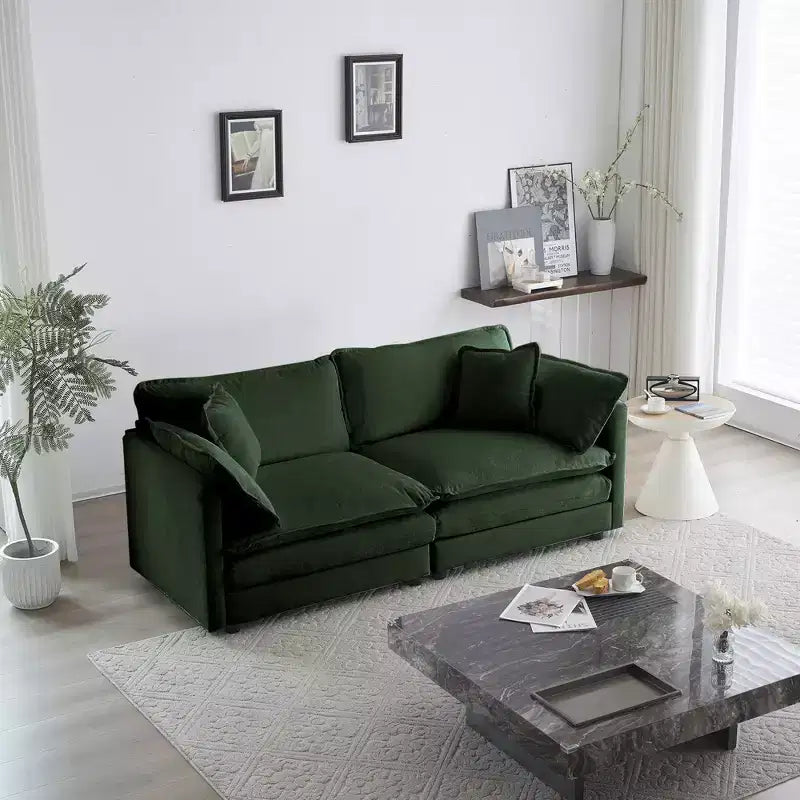 3 Piece Sofa with Arm Pillows and Toss Pillows Sofa Include 2 Piece of Arm Chair and One 2 Seat Sofa Green Chenille