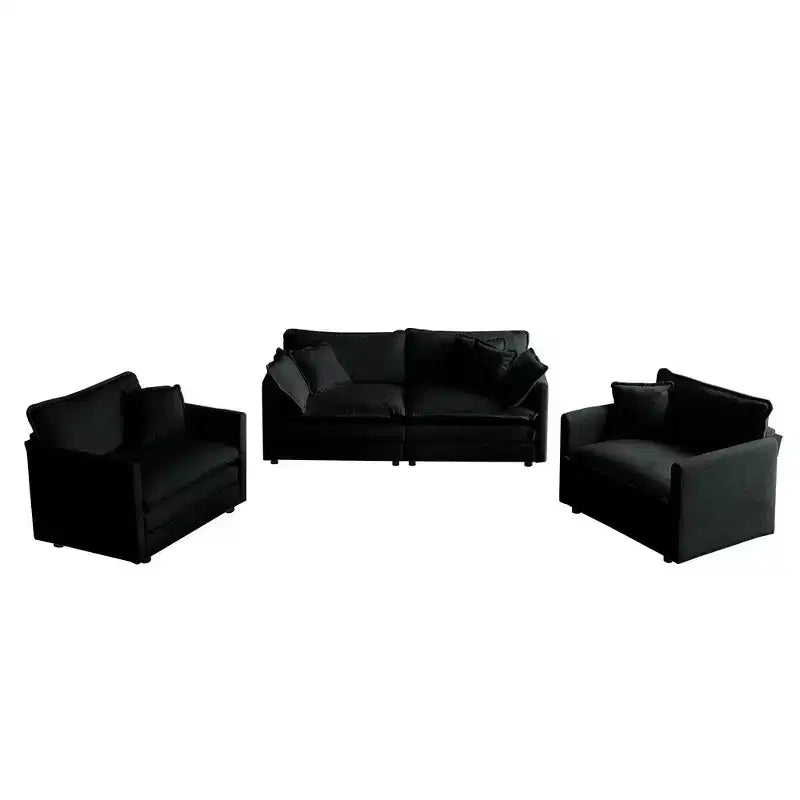 3 Piece Sofa with Arm Pillows and Toss Pillows Sofa Include 2 Piece of Arm Chair and One 2 Seat Sofa Green Chenille
