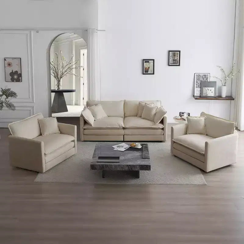 3 Piece Sofa with Arm Pillows and Toss Pillows Sofa Include 2 Piece of Arm Chair and One 2 Seat Sofa Green Chenille