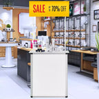 Comptoir de promotion, Table podium portable pour salon professionnel, 30.91 x 14.96 x 71.46, Stand d'exposition avec paroi, Blanc