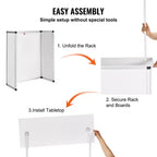 Comptoir de promotion, Table podium portable pour salon professionnel, 30.91 x 14.96 x 71.46, Stand d'exposition avec paroi, Blanc