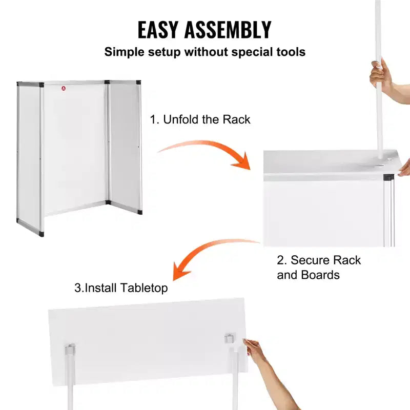 Promotion Counter Table,Portable Tradeshow Podium Table, 30.91 x 14.96 x 71.46,Display Exhibition Counter Stand Booth Fair with Wall, White