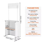 Comptoir de promotion, Table podium portable pour salon professionnel, 30.91 x 14.96 x 71.46, Stand d'exposition avec paroi, Blanc