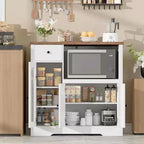 Meuble Micro-ondes de Cuisine avec 3 Portes, 1 Tiroir et Étagères Réglables, Buffet Vaisselier pour Cuisine, Salle à Manger et Salon