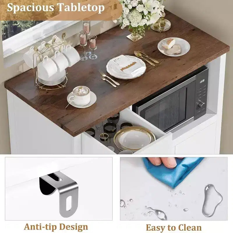 Kitchen Microwave Cabinet with 3 Doors, 1 Drawer & Adjustable Shelves, Buffet Sideboard Storage for Kitchen, Dining & Living Room