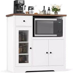 Meuble Micro-ondes de Cuisine avec 3 Portes, 1 Tiroir et Étagères Réglables, Buffet Vaisselier pour Cuisine, Salle à Manger et Salon
