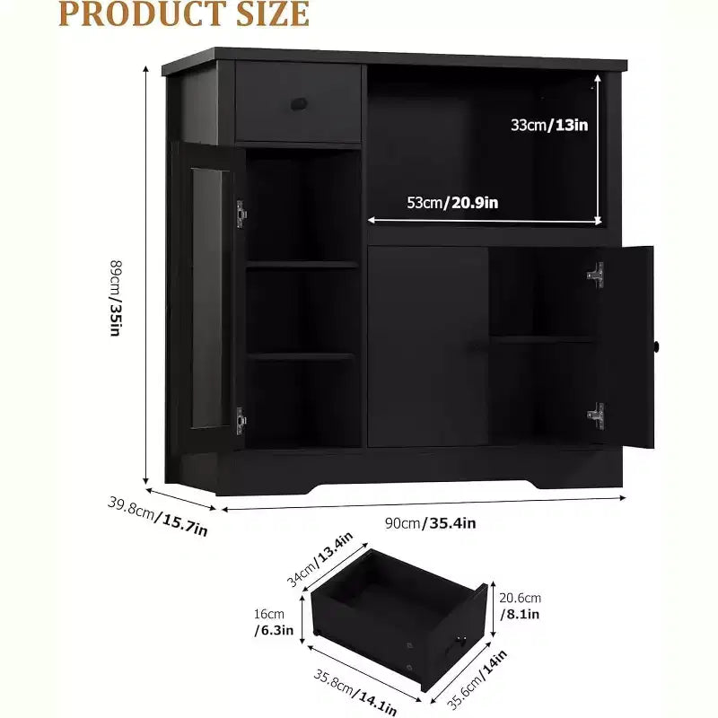 Kitchen Microwave Cabinet with 3 Doors, 1 Drawer & Adjustable Shelves, Buffet Sideboard Storage for Kitchen, Dining & Living Room