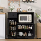 Meuble Micro-ondes de Cuisine avec 3 Portes, 1 Tiroir et Étagères Réglables, Buffet Vaisselier pour Cuisine, Salle à Manger et Salon