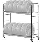 VEVOR Rolling Tire Storage Rack, 2-Shelf Tire Holder and Transport Trailer for Garage, Heavy-Duty Steel Tire Storage Cart with Wheel, Black