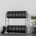 Support de rangement pour pneus roulant, porte-pneus à 2 étagères et remorque de transport pour garage, chariot de rangement pour pneus en acier robuste avec roues, noir