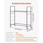 Support de rangement pour pneus roulant, porte-pneus à 2 étagères et remorque de transport pour garage, chariot de rangement pour pneus en acier robuste avec roues, noir