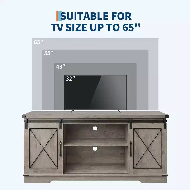 Farmhouse TV Stand for TVs up to 65, Entertainment Center with Sliding Barn Doors & Adjustable Shelf for Living Room