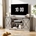 Meuble TV de ferme pour téléviseurs jusqu'à 65 pouces, meuble de divertissement avec portes coulissantes de grange et étagère réglable pour salon