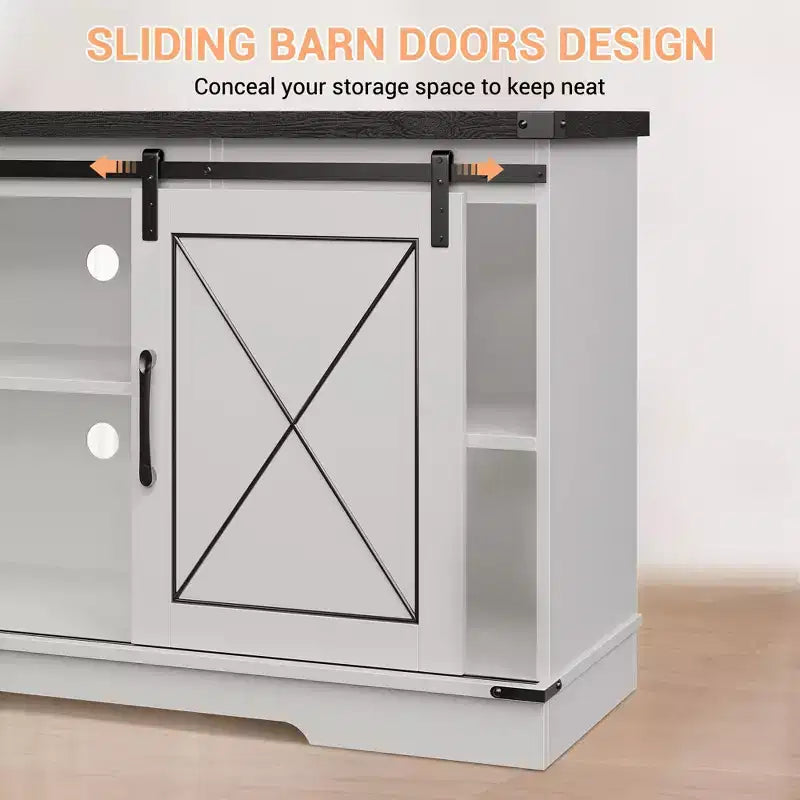 Farmhouse TV Stand for TVs up to 65, Entertainment Center with Sliding Barn Doors & Adjustable Shelf for Living Room