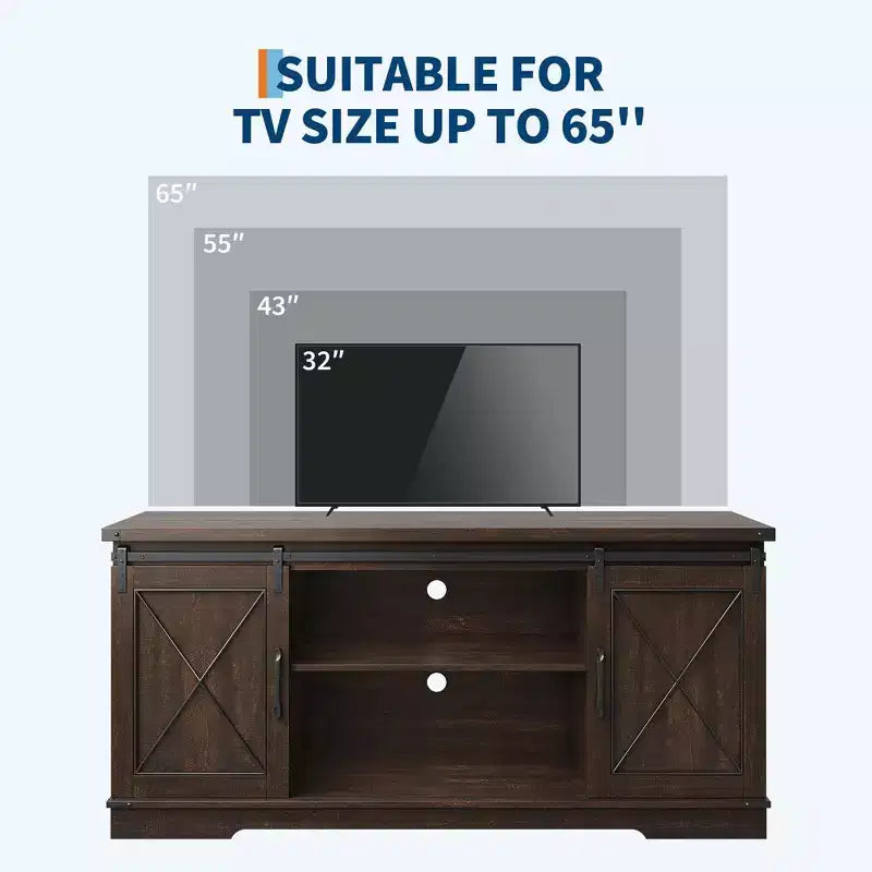 Farmhouse TV Stand for TVs up to 65, Entertainment Center with Sliding Barn Doors & Adjustable Shelf for Living Room