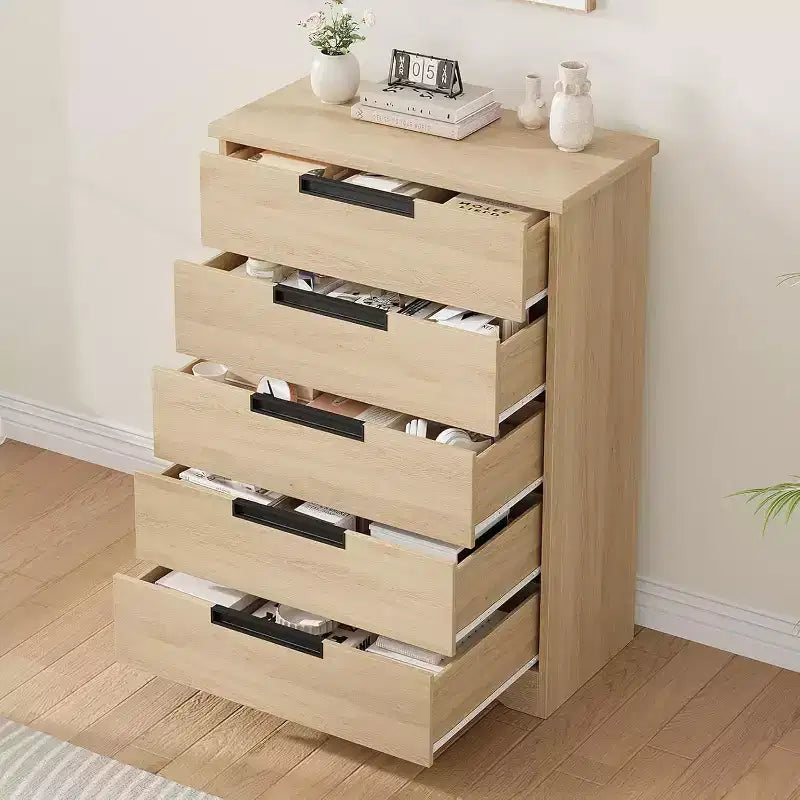5 Drawer Dresser, Chest of Drawers with Embedded Handles, Dresser Organizer for Living Room, Nursery, Hallway and Entryway