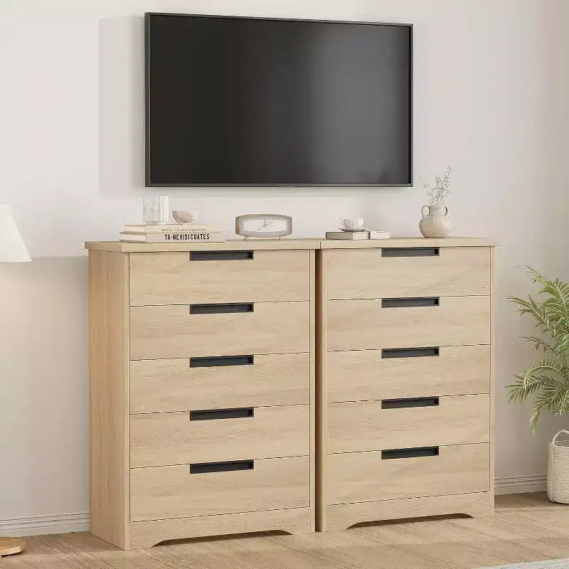 5 Drawer Dresser, Chest of Drawers with Embedded Handles, Dresser Organizer for Living Room, Nursery, Hallway and Entryway