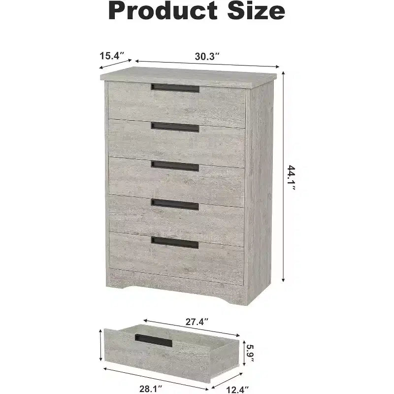 5 Drawer Dresser, Chest of Drawers with Embedded Handles, Dresser Organizer for Living Room, Nursery, Hallway and Entryway