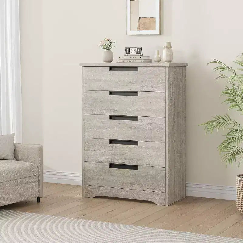 5 Drawer Dresser, Chest of Drawers with Embedded Handles, Dresser Organizer for Living Room, Nursery, Hallway and Entryway