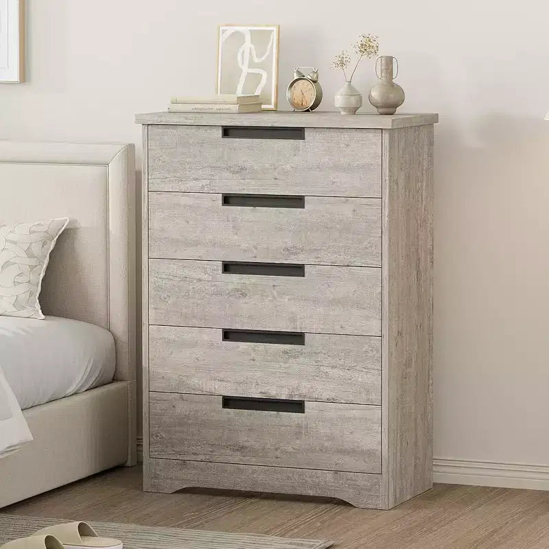 CuisinSmart 5 Drawer Dresser, Chest of Drawers with Embedded Handles, Dresser Organizer for Living Room, Nursery, Hallway and Entryway