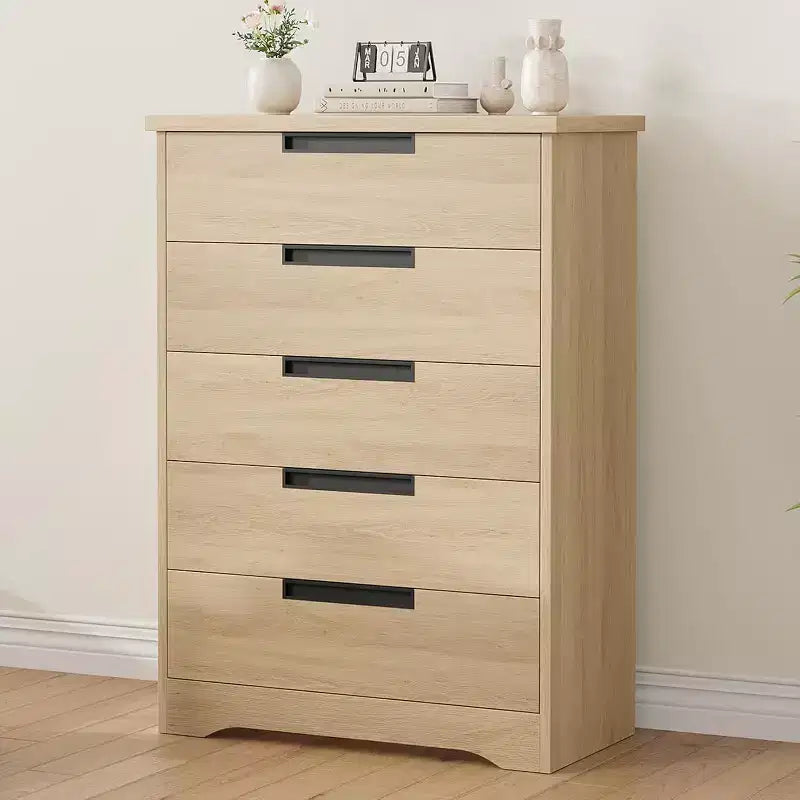 5 Drawer Dresser, Chest of Drawers with Embedded Handles, Dresser Organizer for Living Room, Nursery, Hallway and Entryway
