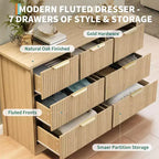 Commode cannelée pour chambre à coucher avec 7 tiroirs, commode moderne de 120 cm pour chambre à coucher