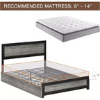 Cadre de lit avec quatre tiroirs de rangement, lit plateforme avec tête de lit et décoration cloutée, cadre à lattes métalliques