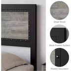 Cadre de lit avec quatre tiroirs de rangement, lit plateforme avec tête de lit et décoration cloutée, cadre à lattes métalliques