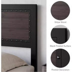 Cadre de lit avec quatre tiroirs de rangement, lit plateforme avec tête de lit et décoration cloutée, cadre à lattes métalliques