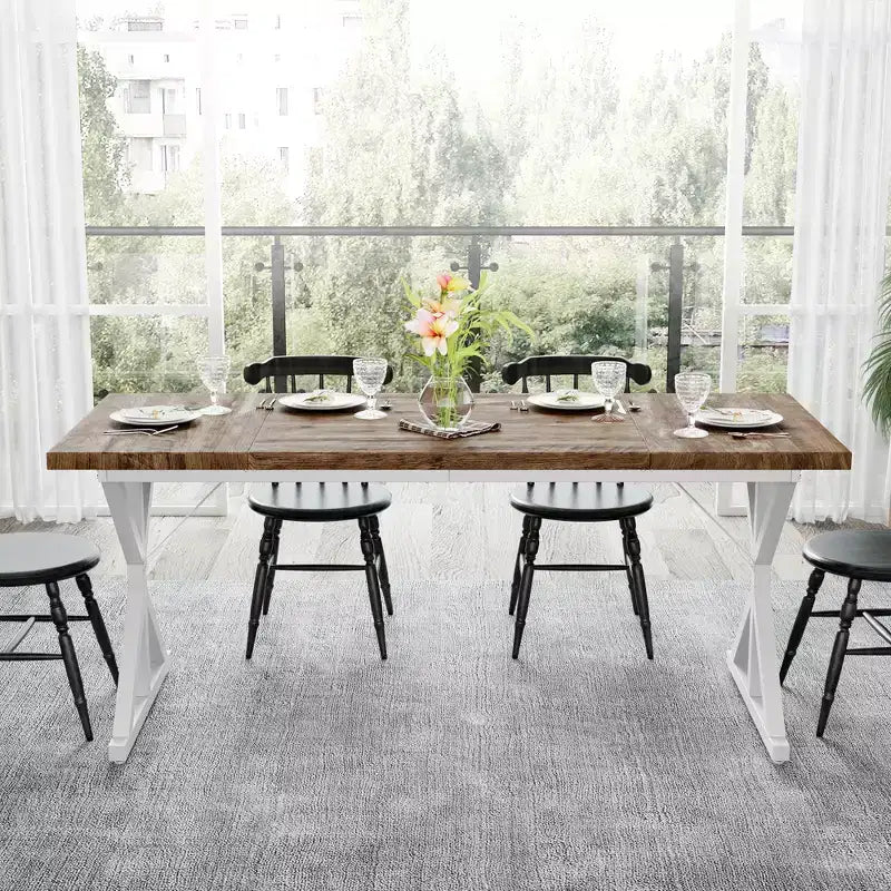 Farmhouse Dining Table for 6 People, 70.8 Inch Rectangular Wood Dining Table with Extra Heavy Duty Metal Legs