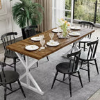 Table de salle à manger de ferme pour 6 personnes, table à manger rectangulaire en bois de 180 cm avec pieds métalliques extra robustes