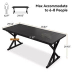 Table de salle à manger de ferme pour 6 personnes, table à manger rectangulaire en bois de 180 cm avec pieds métalliques extra robustes