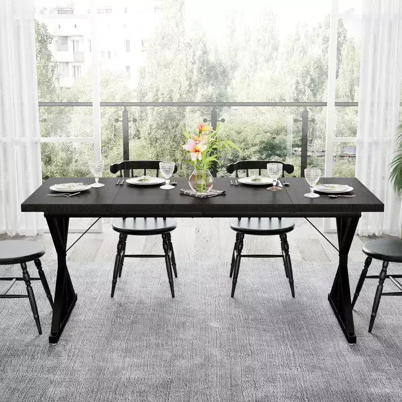 Farmhouse Dining Table for 6 People, 70.8 Inch Rectangular Wood Dining Table with Extra Heavy Duty Metal Legs