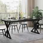 Table de salle à manger de ferme pour 6 personnes, table à manger rectangulaire en bois de 180 cm avec pieds métalliques extra robustes